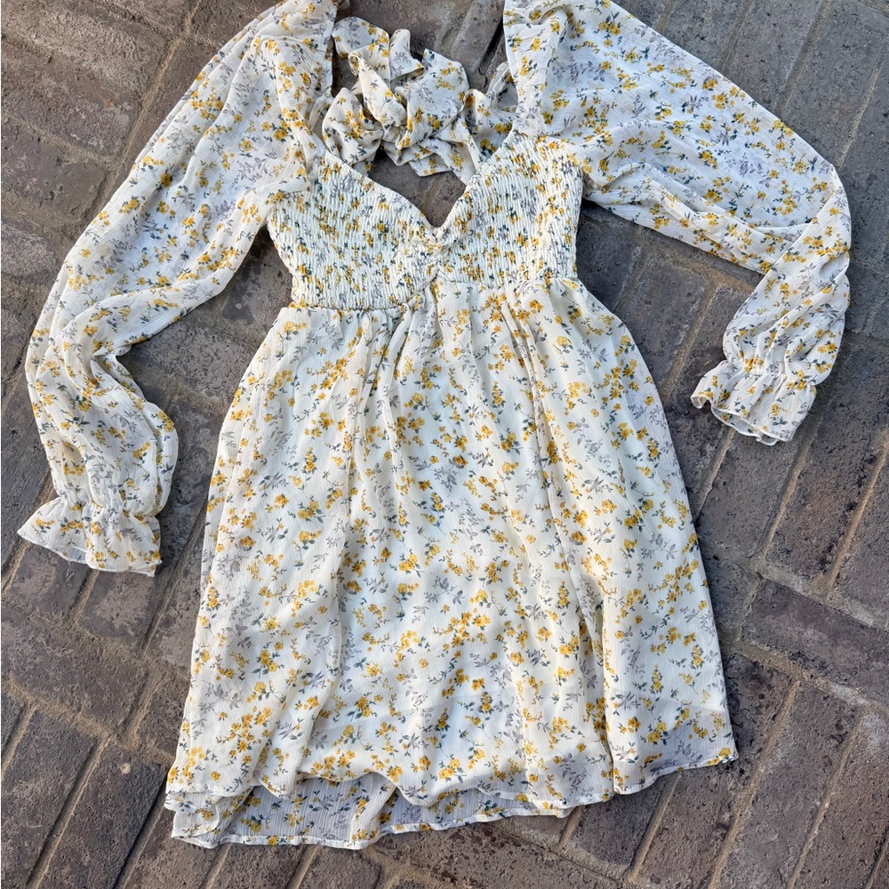 Floral White and Yellow Mini Dress
